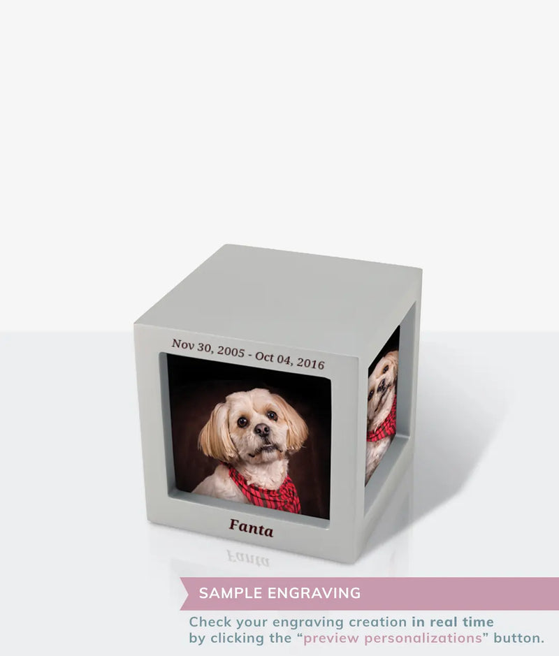 Silver Photo Cube Pet Urn